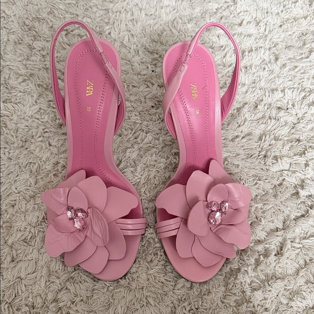 Zara Pink Floral Heeled Sandals